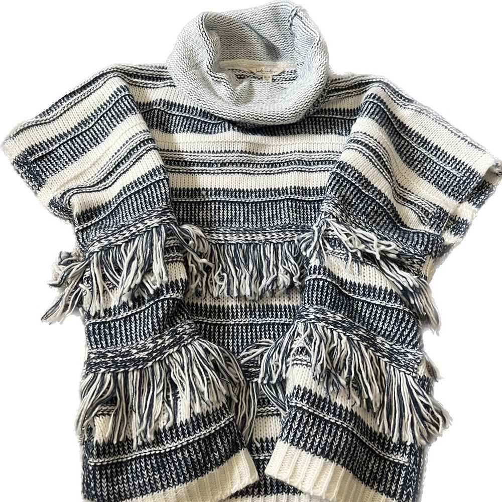 Linda Anderson Blue White Stripe Cowl Neck Sweater
